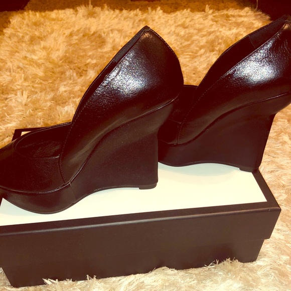 wedges size 6 peep toes shoes sandals black New - Picture 2 of 6